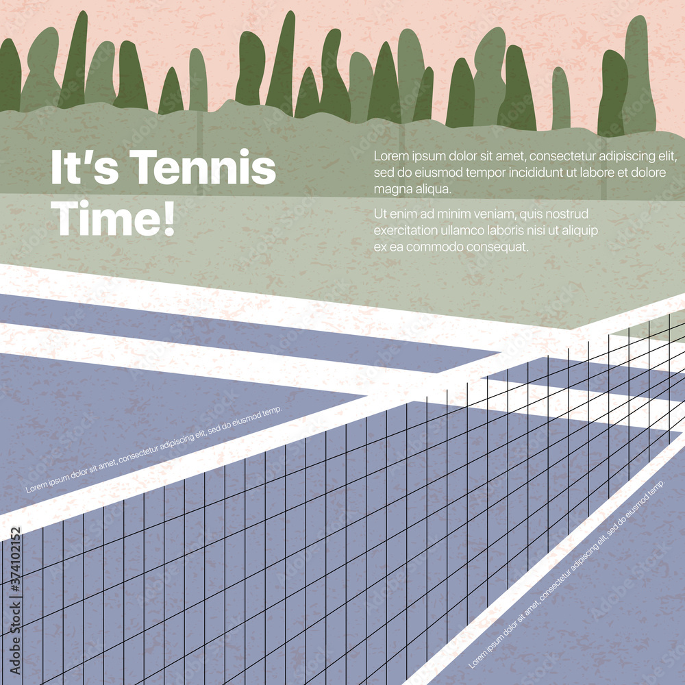 © Екатерина Окунева - Tennis court vector flat illustration with text space and textures. Active lifestyle, tennis tourney or championship. © Екатерина Окунева - Tennis court vector flat illustration with text space and textures. Active lifestyle, tennis tourney or championship.