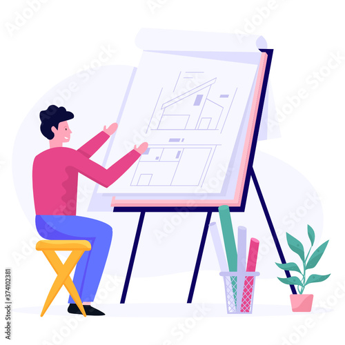 
A person who plans, designs and oversees the construction of buildings, architect vector illustration
