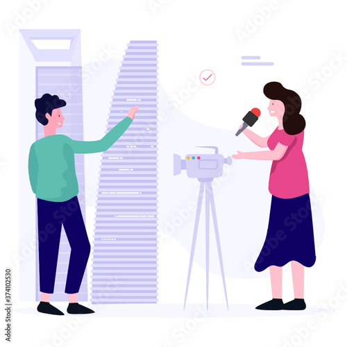 Media reporter vector in flat style, journalist illustration 