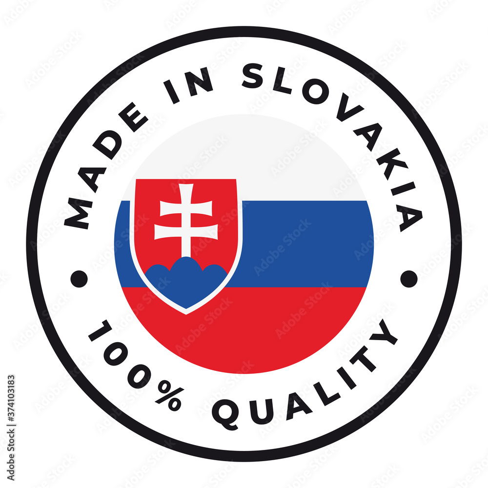 Vector circle symbol. Text Made in Slovakia with flag. Isolated on white background. Vector circle symbol. Text Made in Slovakia with flag. Isolated on white background.