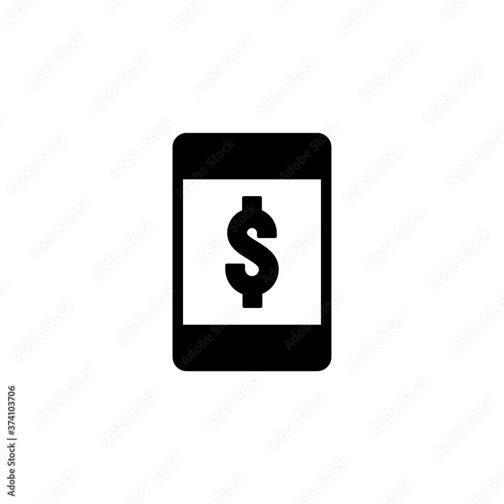 Money in phone icon vector isolated on white Money in phone icon vector isolated on white