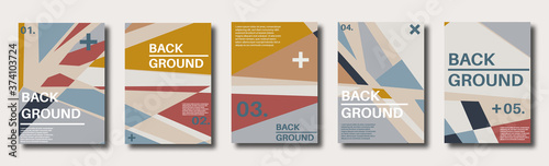Abstract set of backgrounds with colorful chaotic triangles, polygons. Geometric posters, Social media, Book cover. Vector illustration.