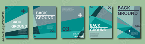 Abstract set of backgrounds with colorful chaotic triangles, polygons. Geometric posters, Social media, Book cover. Vector illustration.