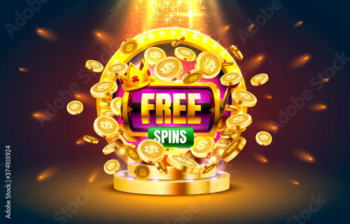 Casino free spins, 777 slot sign machine. Vector
