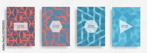 Halftone shapes business catalog covers vector design.