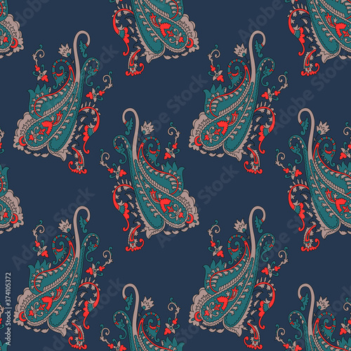 traditional Indian paisley pattern on blue   background