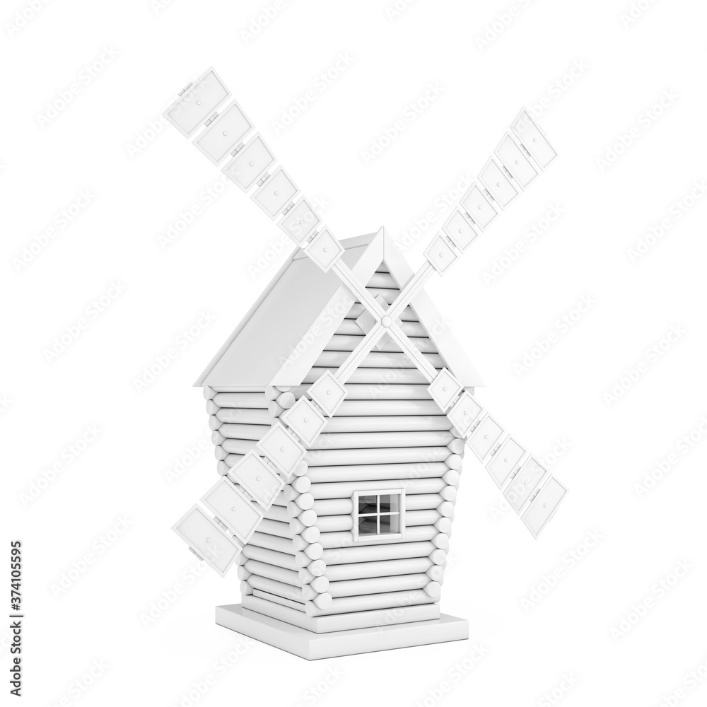Old White Windmill Farm in Clay Style. 3d Rendering