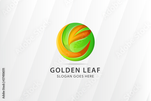 letter g leaf logo design template with 3d style use combination orange and green gradient colors. 