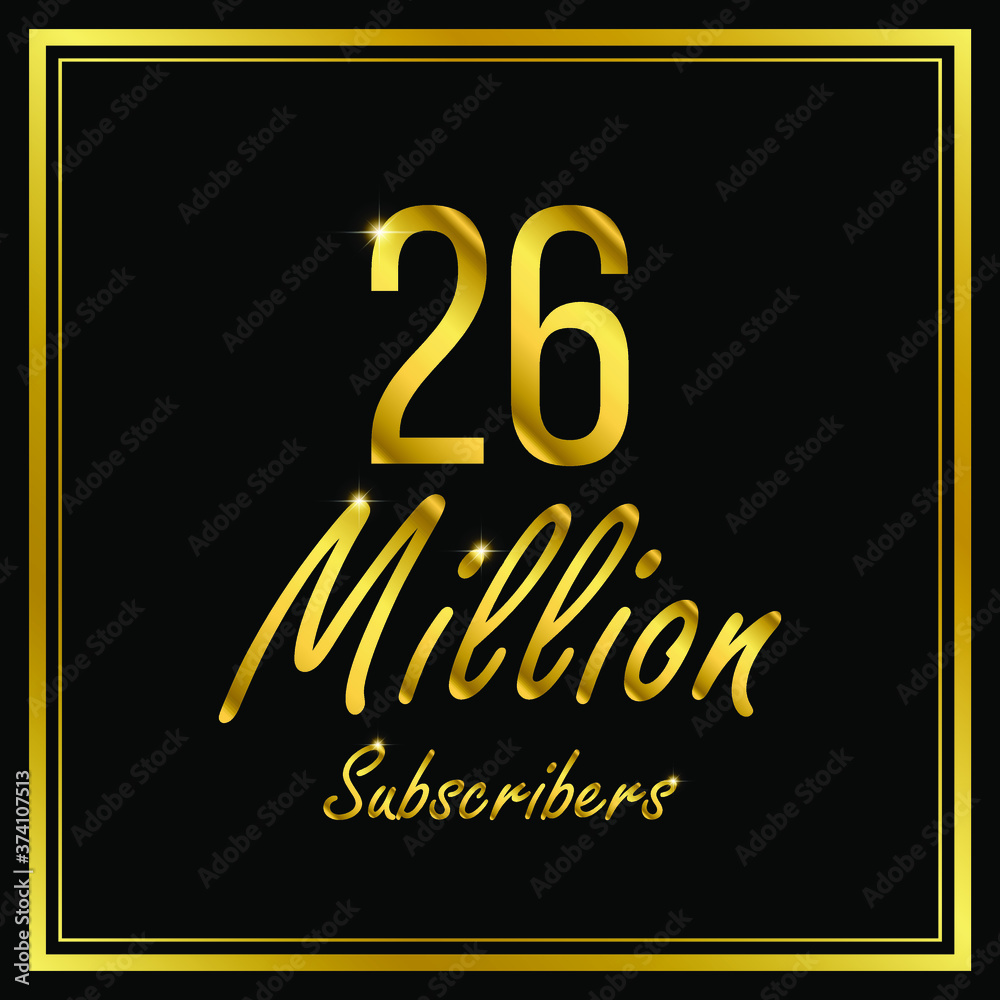 Twenty six or 26 Million followers or subscribers achievement symbol design, vector illustration.