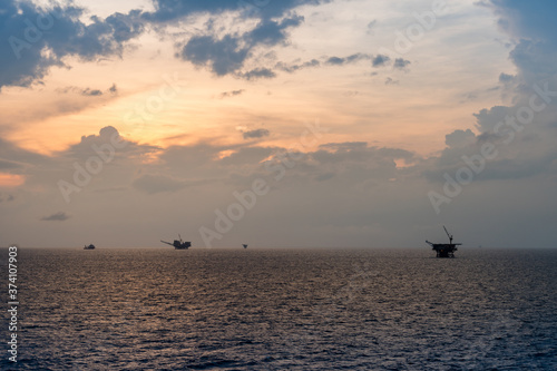 Landscape sunrise scenery of an oil field