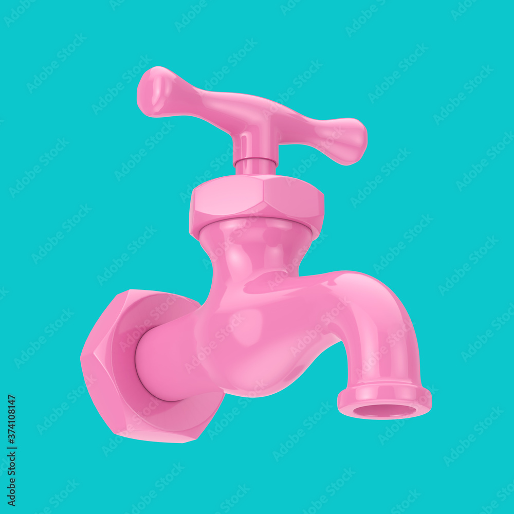Pink Simple Water Tap in Duotone Style. 3d Rendering Pink Simple Water Tap in Duotone Style. 3d Rendering