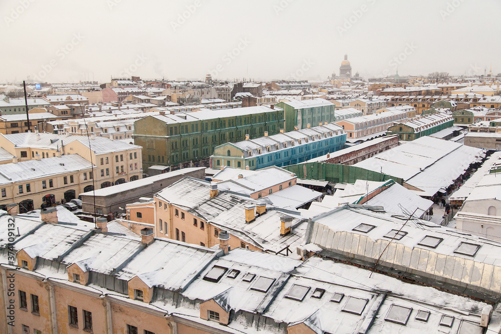 Rooftop cityscape of Saint petersburg on winter time