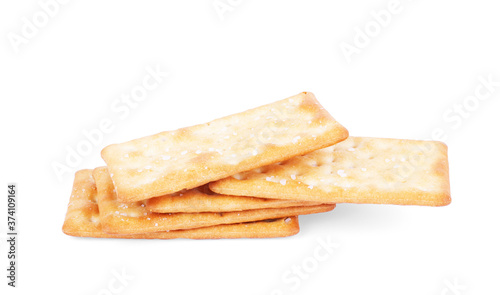 Close up healthy whole wheat cracker on white background , top view or overhead shot