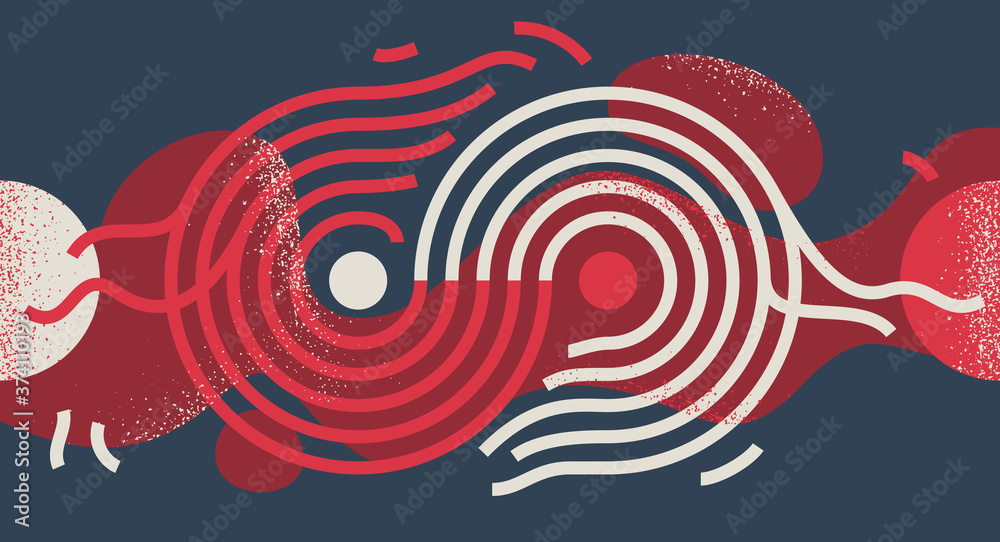 Geometric artistic vector background with lines and circles, abstract modern art composition, rhythmic and motional design decoration in red and black colors. Geometric artistic vector background with lines and circles, abstract modern art composition, rhythmic and motional design decoration in red and black colors.