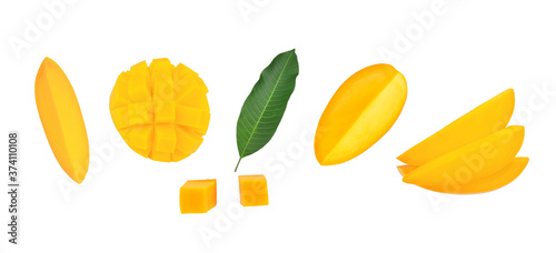 Set mango top view isolated on white background