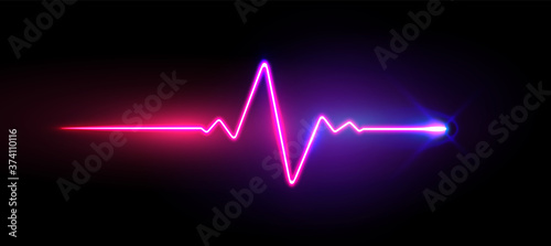Realistic neon/laser heartrate sign with glows, vector illustration