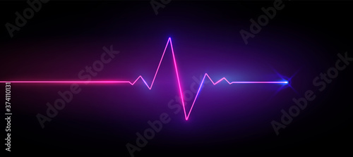 Realistic neon/laser heartrate sign with glows, vector illustration