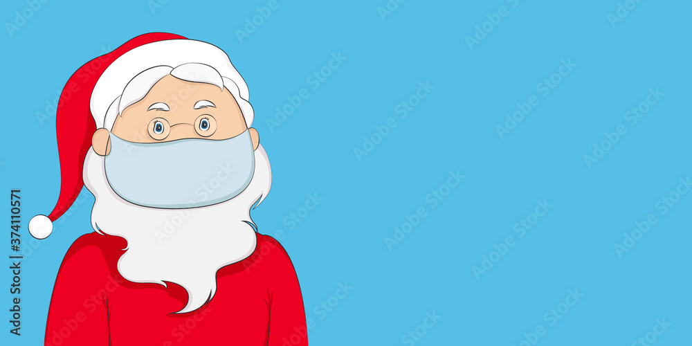 Santa Claus in medical mask. New Year 2021 conceptual poster with copy space. Vector illustration. Santa Claus in medical mask. New Year 2021 conceptual poster with copy space. Vector illustration.
