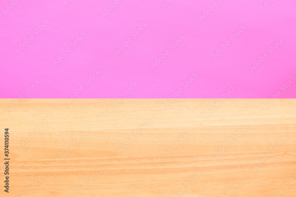Fototapeta premium Two color walls texture for background, wood and pink