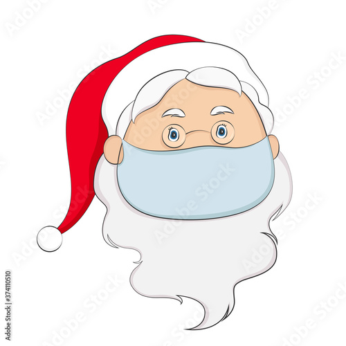 Santa Claus in medical mask. Vector illustration.