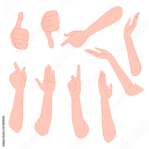 Hands set vector illustration cartoon flat design modern style 