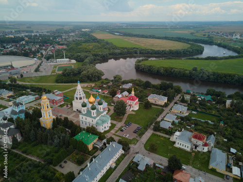 View of the historical part of Kolomna and the Moscow river. Photographed from the air.