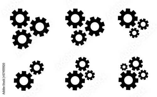 Cogwheels brain. Think big ideas. Gear mechanism settings tools template banner. Funny vector cog signs. Cogwheel strategy teamwork concept icons. Gears in Progress. Cogs wheels pictogram.