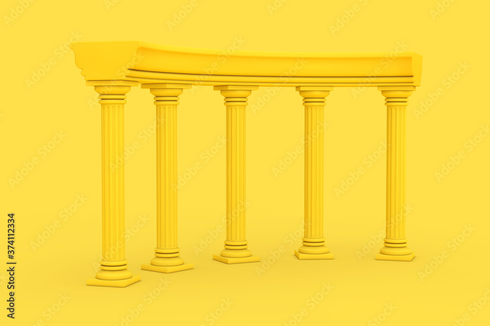 Fototapeta premium Yellow Ancient Classic Greek Column Arc in Duotone Style. 3d Rendering