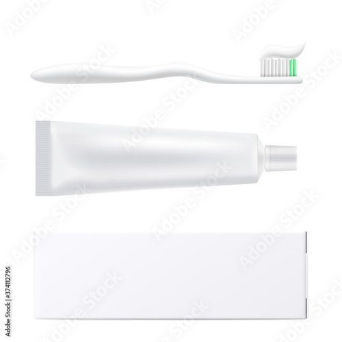 Template for toothpaste package design realistic vector illustration isolated.