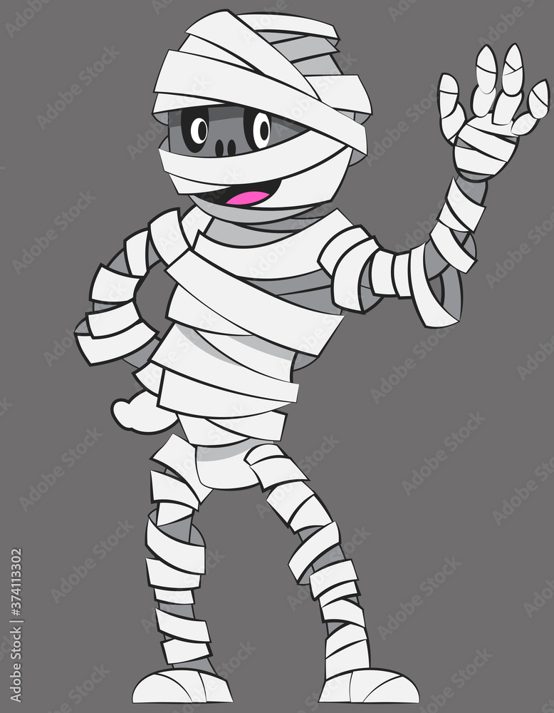 Mummy waving hand. Halloween character in cartoon style. Mummy waving hand. Halloween character in cartoon style.