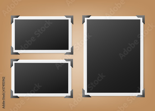 Template for a photo album page with empty vertical and horizontal photos.