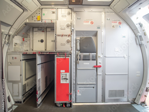 Aircraft aft galley with full of storage unit. The picture show how it look like. 