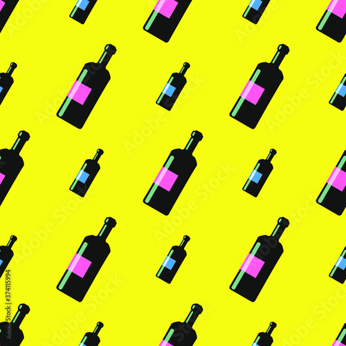 wine bottles seamless pattern on yellow background