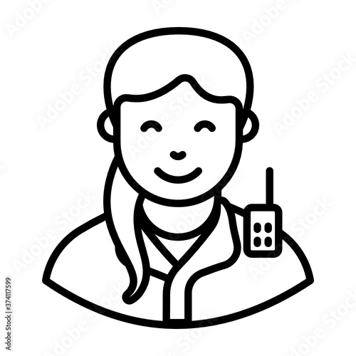 
Female cop having walkie talkie, constable icon design 
