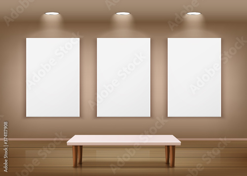 Realistic vector illustration of an art gallery showroom.