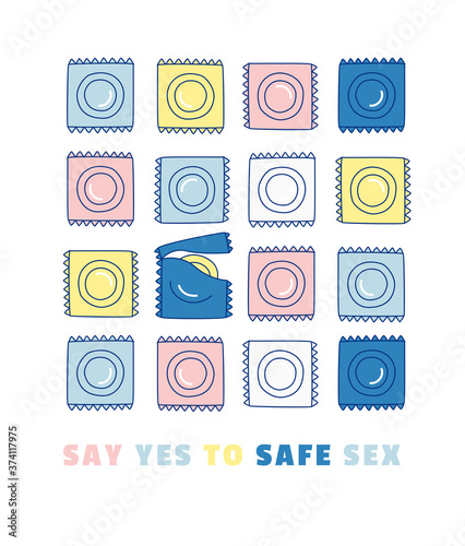 Sexual Health. Say Yes to Safe Sex education poster banner