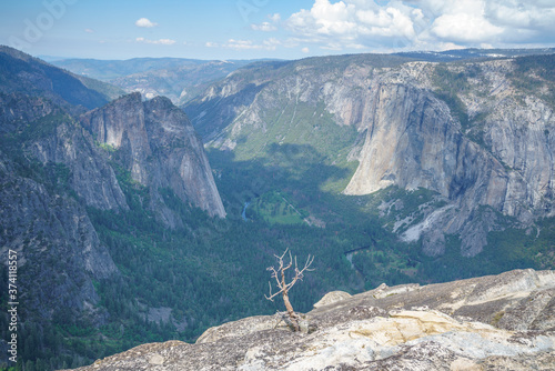 hiking the pohono trail to taft point, yosemite national park, usa photo