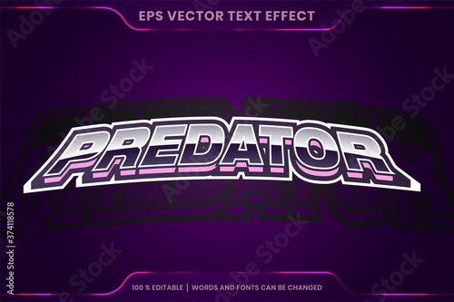 Text effect in Predator words, font styles theme editable purple color logo sport concept for logo gaming online streaming