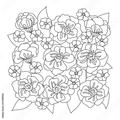 vector flower daisy poppy rose square bouquet card printable coloring page outline illustration
