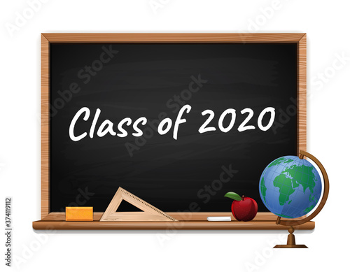 Class 2020. Inscription in chalk on a blackboard. School concept design. Vector illustration
