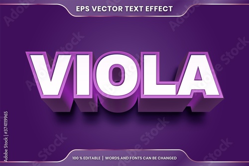 Text effect in 3d Viola words, font styles theme editable gradient purple and white color concept