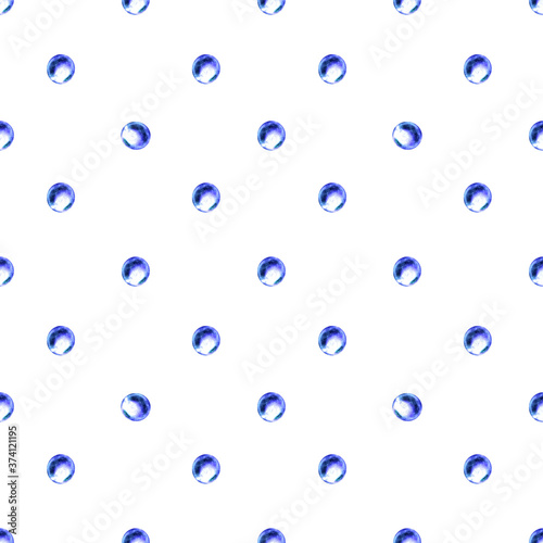 Polka dots blue watercolor seamless pattern illustration on white background. For the design of fabrics and things