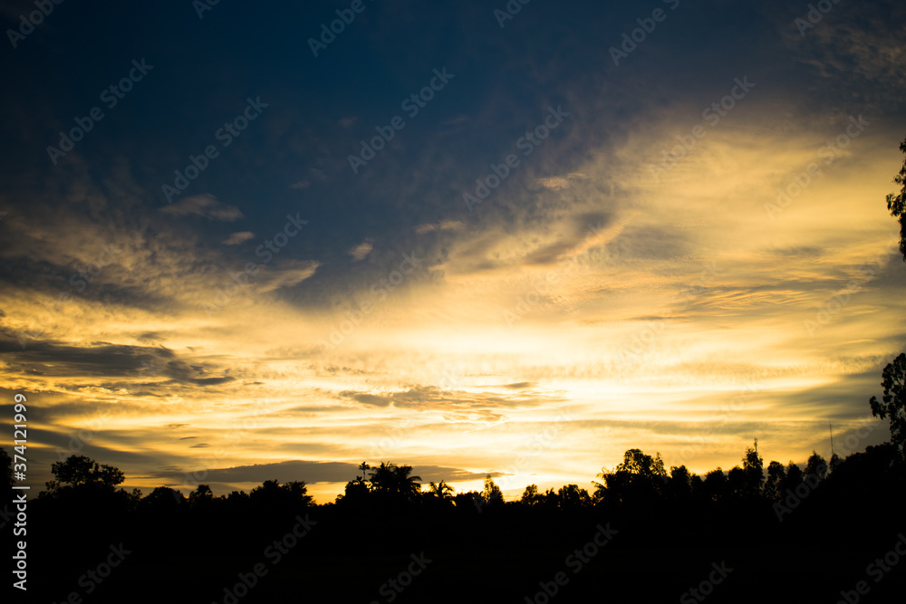 landscape of sunlight and cloud on the sky in sunset