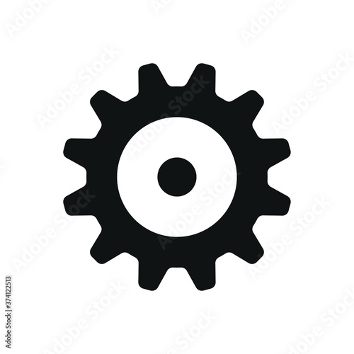 Cogwheel icon. Sprocket wheel logo. Settings button sign. Mechanic gears symbol. Black silhouette isolated on white background. Vector illustration image.