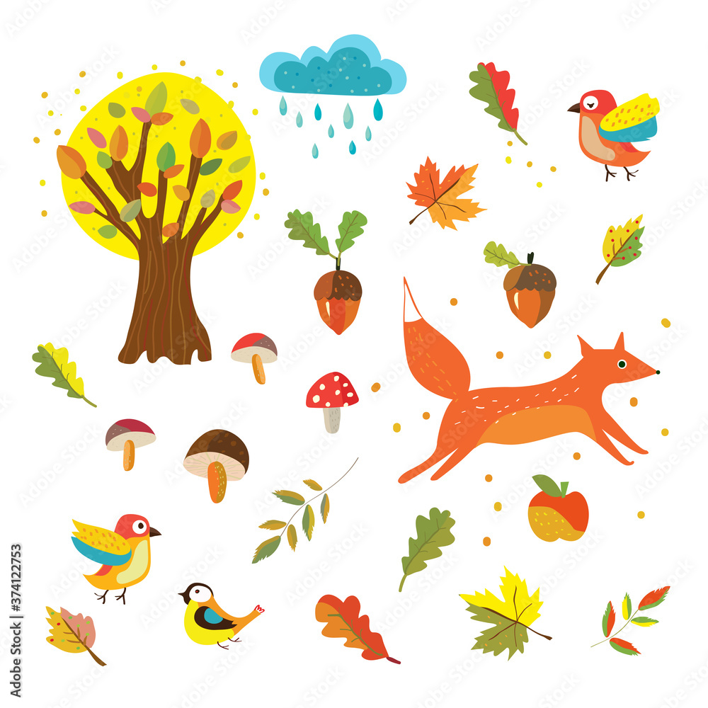 Autumn nature set icons, cute design. Vector graphic illustration Autumn nature set icons, cute design. Vector graphic illustration