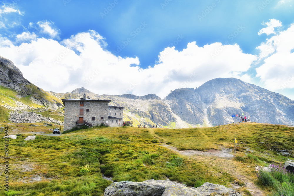 The Arp refuge, near the lakes of Palasinaz, above Estoul, in the Aosta valley