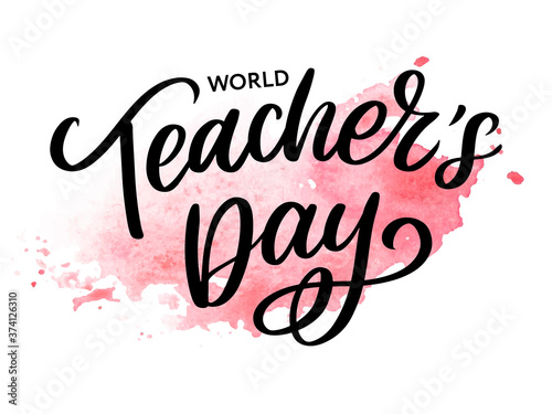 Happy Teacher's day inscription. Greeting card with calligraphy. Hand drawn lettering. Typography for invitation, banner, poster or clothing design. Vector quote.
