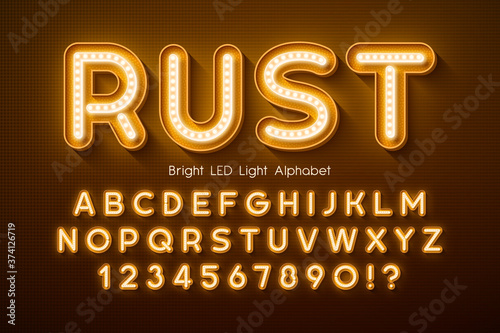 LED light 3d alphabet, extra glowing modern type.