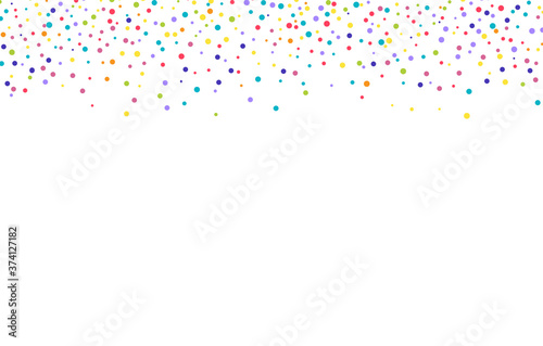 White texture with multi-colored spots and dots. Chaotic jagged spots or seamless dots Tiny specks or droplets of different sizes on an abstract ornament. Background for postcards, design or montage.

