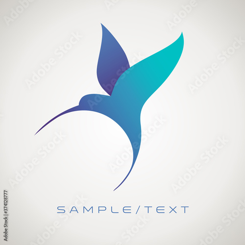 Stylized image of hummingbird, good for logo, isolated on gradient background.